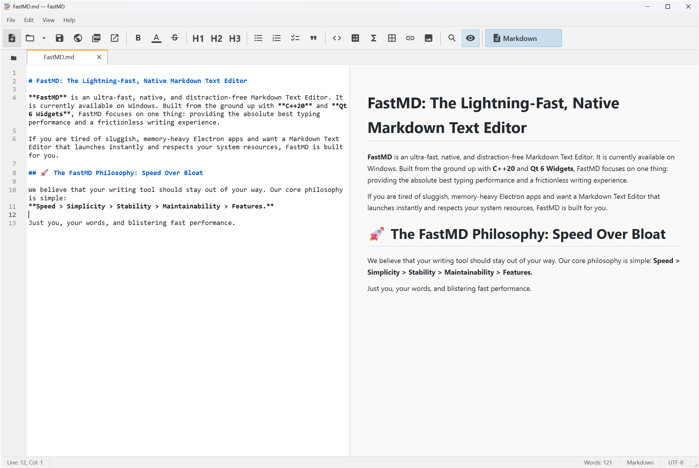 FastMD Live Preview and Markdown Editor Interface