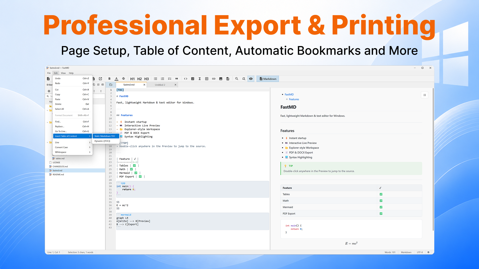 FastMD Export and Printing Screenshot