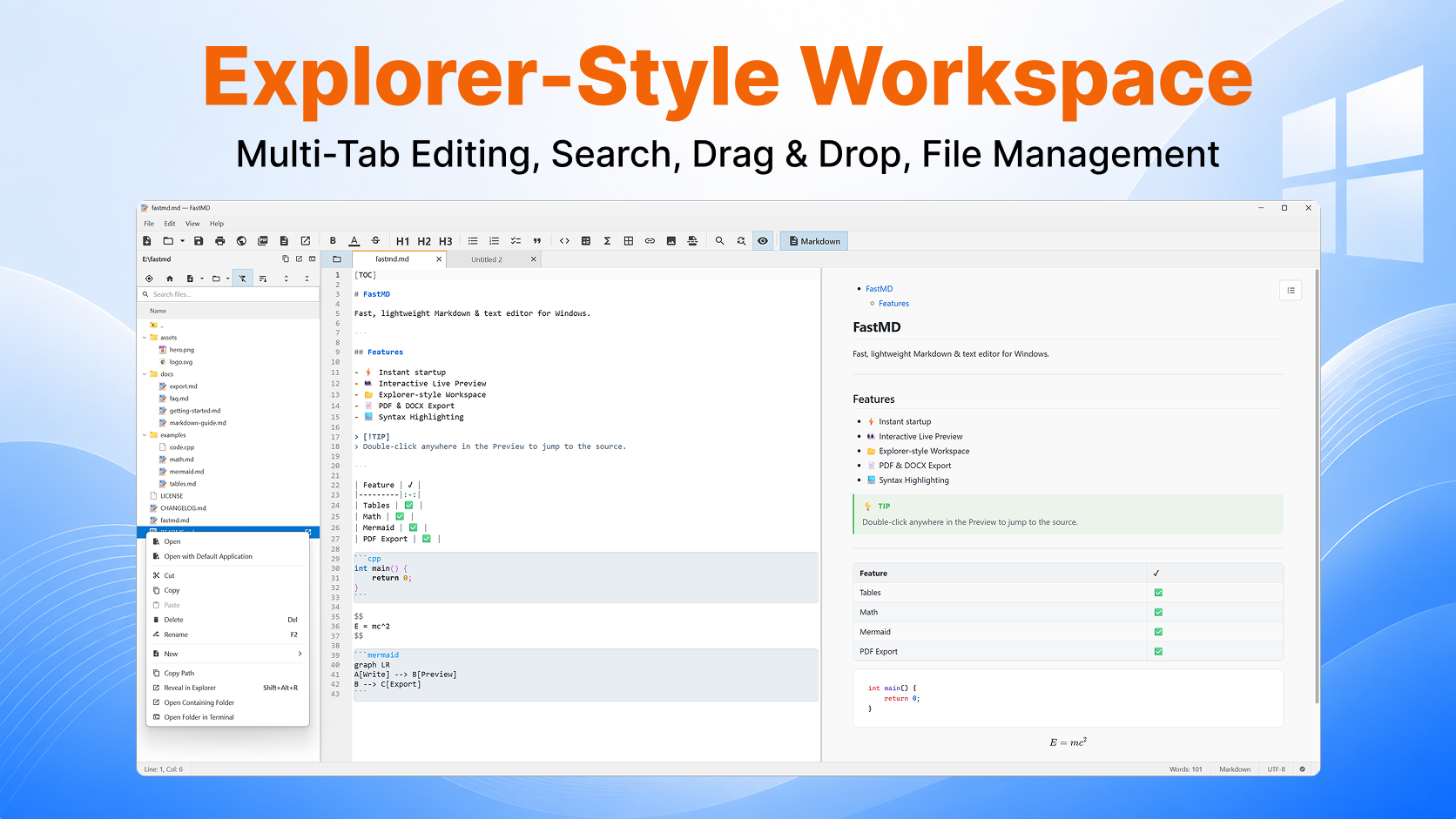 FastMD Workspace Panel Screenshot