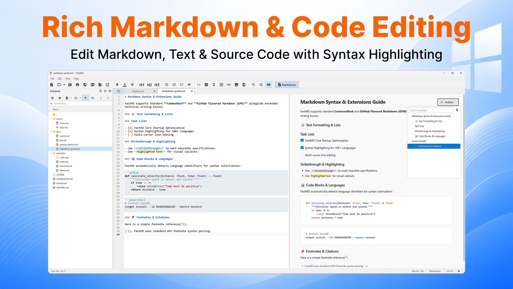 FastMD Syntax Highlighting and Outline Screenshot